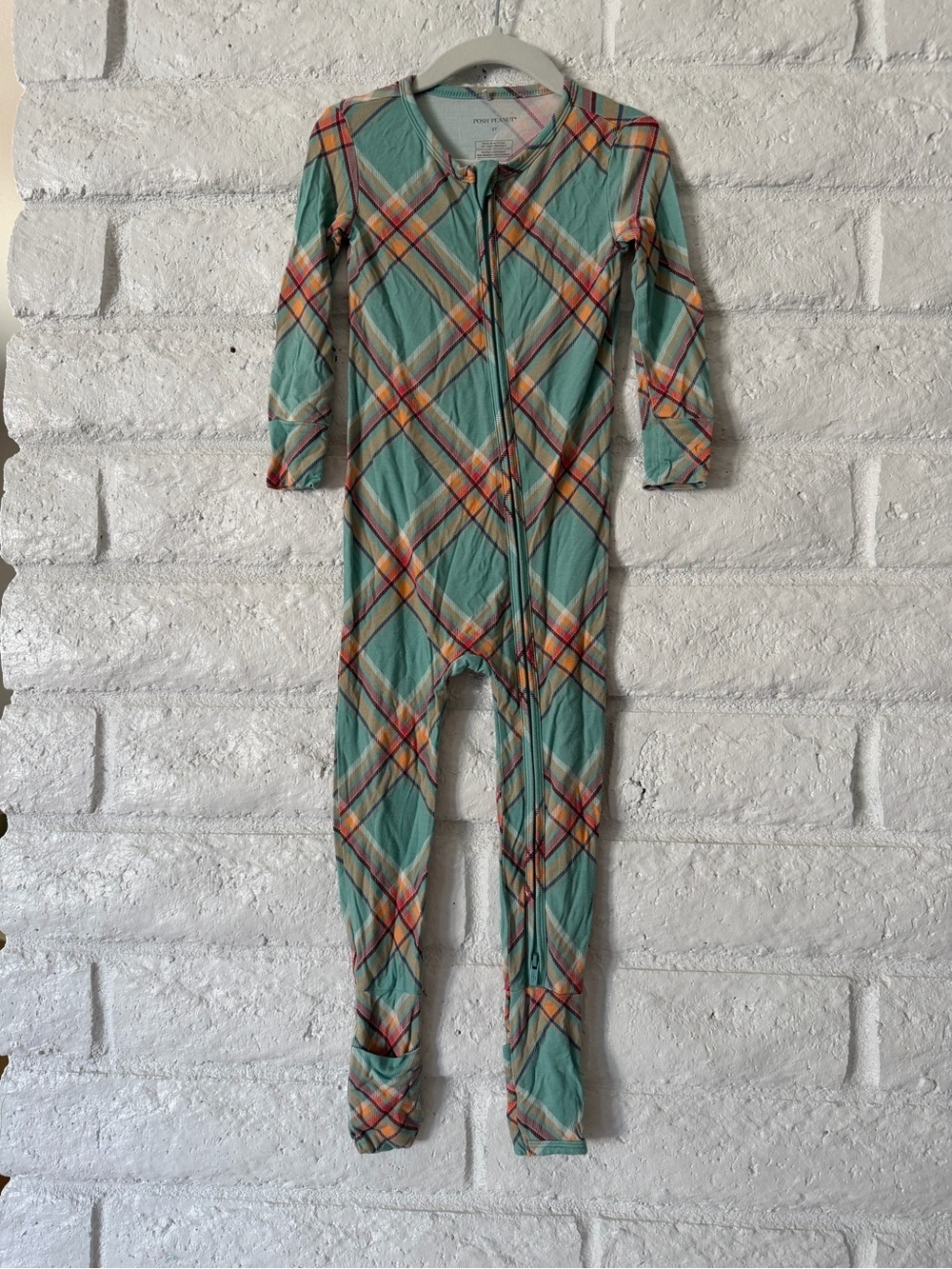 Posh Peanut Mint Plaid Footed One-Piece Pajamas